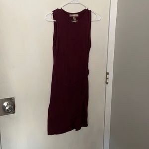 Maroon bodycon dress with one sided tulip